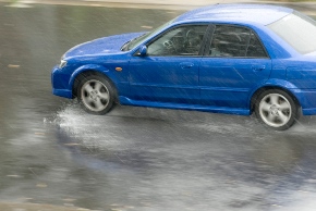 car in rain