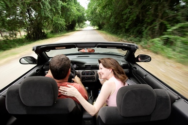 couple driving in car